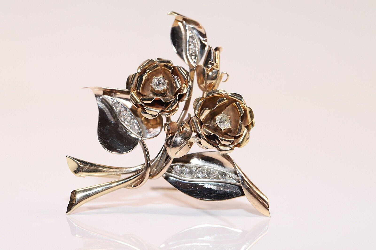 Antike 14k Gold natürliche Diamant-Blumenbrosche mit Blumendekor, um 1900 Damen im Angebot