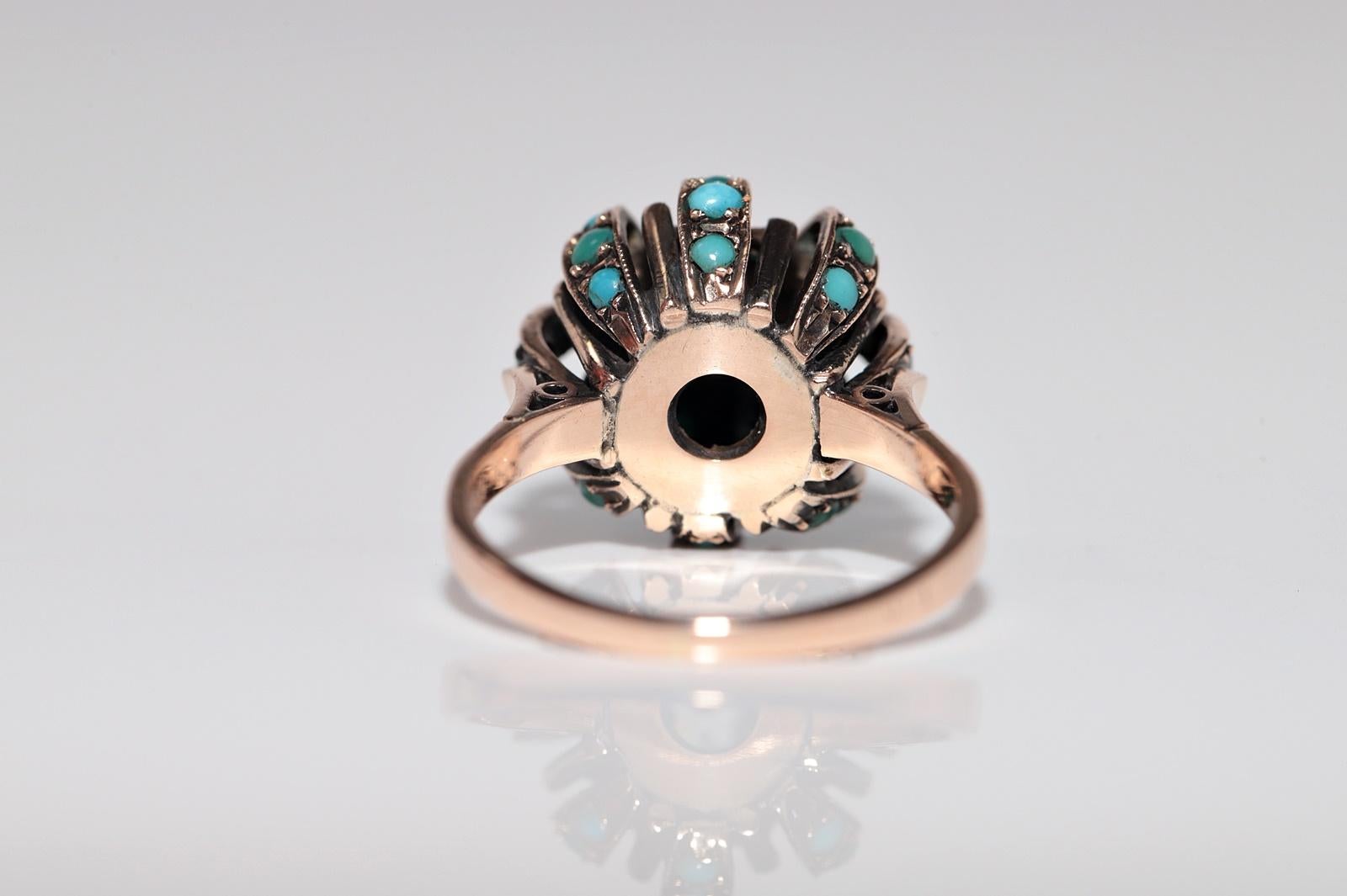 Antiker Ring aus 14 Karat Gold mit Diamanten im natürlichen Altschliff und Türkis im Altschliff, um 1900 im Angebot 2