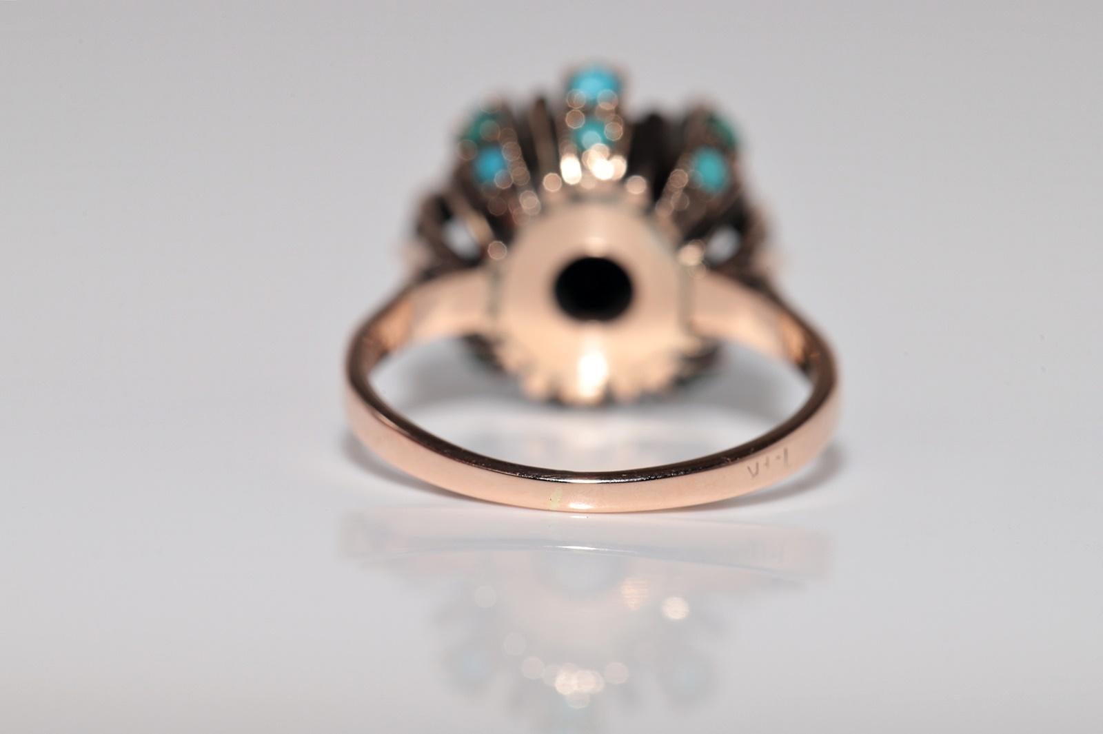Antiker Ring aus 14 Karat Gold mit Diamanten im natürlichen Altschliff und Türkis im Altschliff, um 1900 im Angebot 3