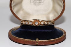 Antique Circa 1900s 14k Gold Natural Old Cut Diamond Decorated Bangle Bracelet
