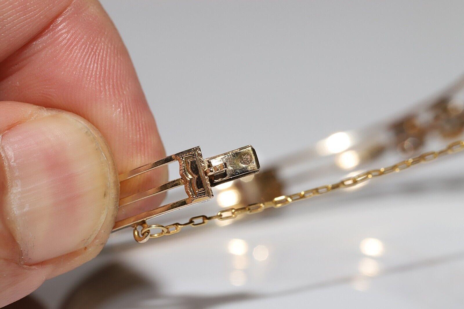 Antique Circa 1900s 14k Gold Natural Old Cut Diamond Decorated Bangle Bracelet For Sale 2