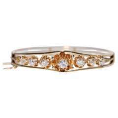 Antiker Armreif, um 1900er Jahre, 14k Gold, natürlicher Diamant im Altschliff, dekoriert