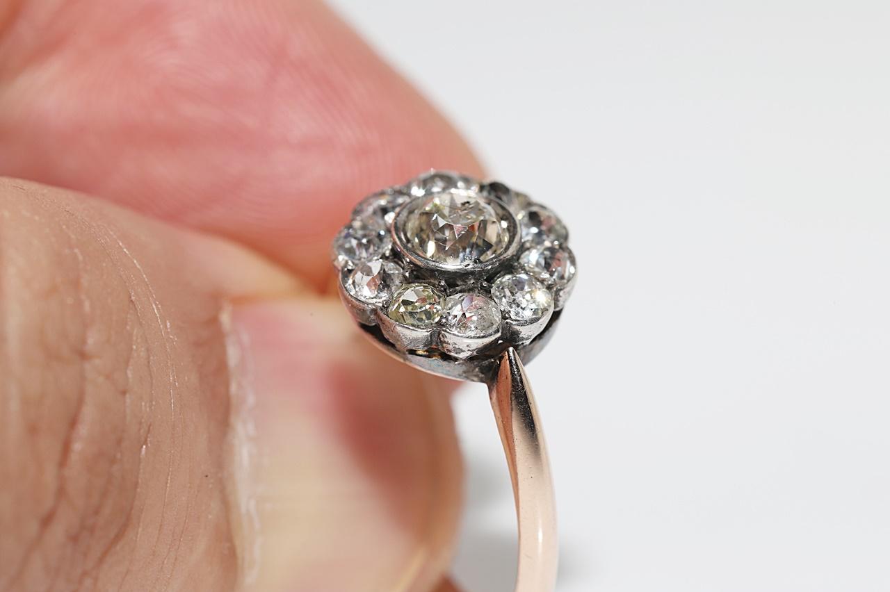 Antique Circa 1900s 14k Gold Natural Old Cut Diamond Decorated Cocktail Ring For Sale 4