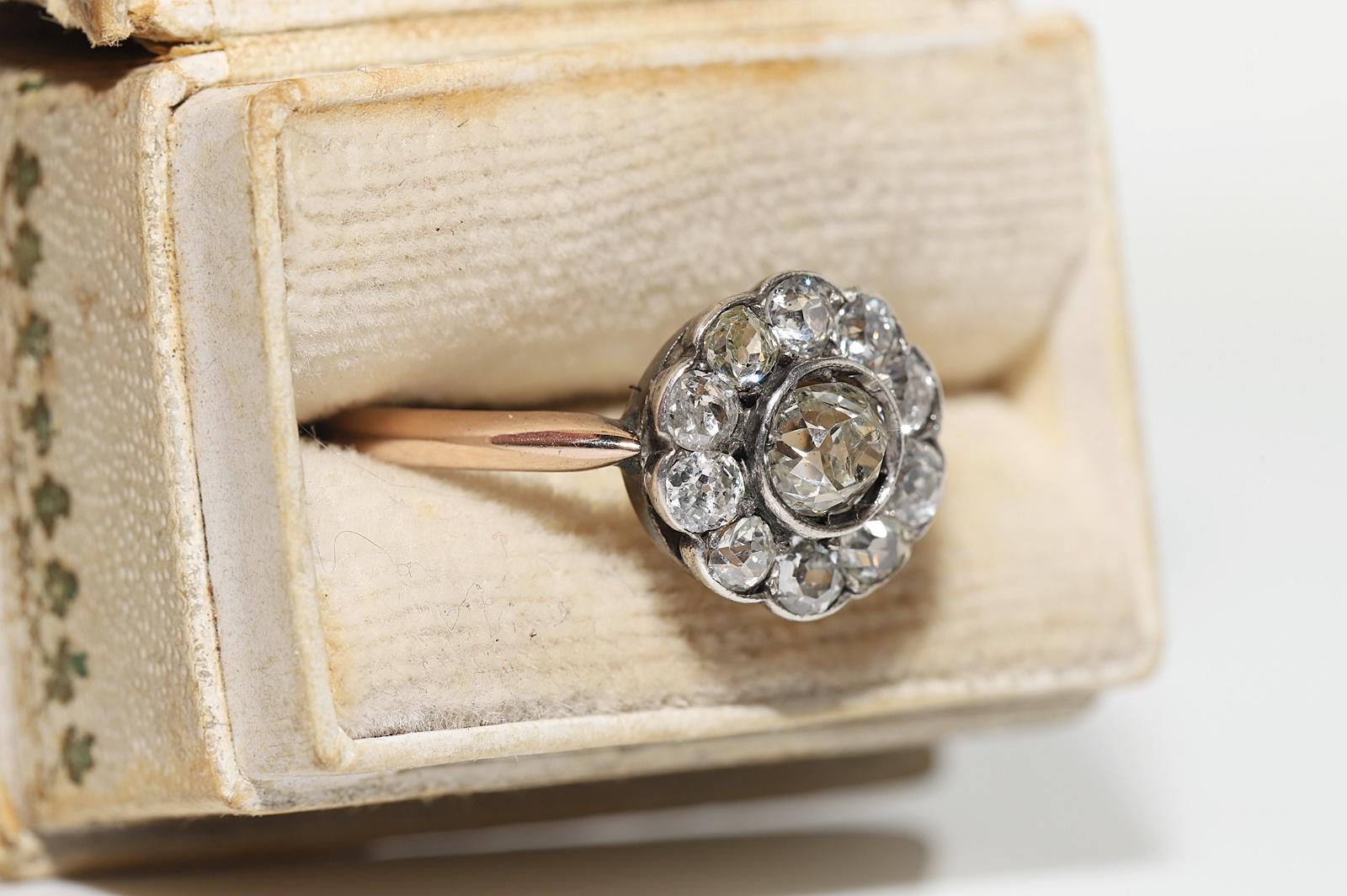 Victorian Antique Circa 1900s 14k Gold Natural Old Cut Diamond Decorated Cocktail Ring For Sale