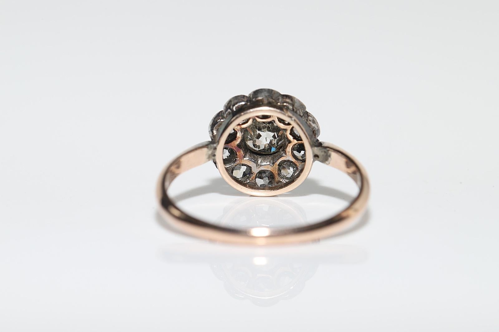 Antique Circa 1900s 14k Gold Natural Old Cut Diamond Decorated Cocktail Ring For Sale 3