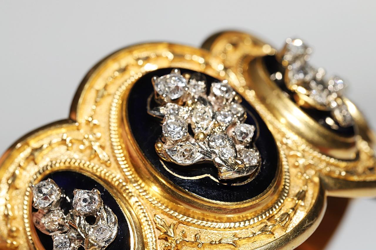 Antikes, dekoratives Emaille-Armband aus 14 Karat Gold mit Diamanten im natürlichen Altschliff, um 1900 im Angebot 5