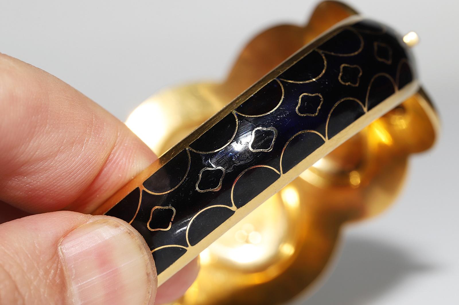 Bracelet ancien des années 1900 en or 14 carats, orné de diamants naturels taille ancienne et d'émail en vente 7