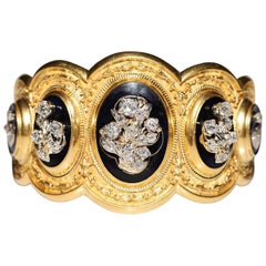 Bracciale antico CIRCA 1900 in oro 14k con diamante naturale taglio vecchio e smalto decorato