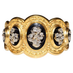 Bracelet ancien des années 1900 en or 14 carats, orné de diamants naturels taille ancienne et d'émail 