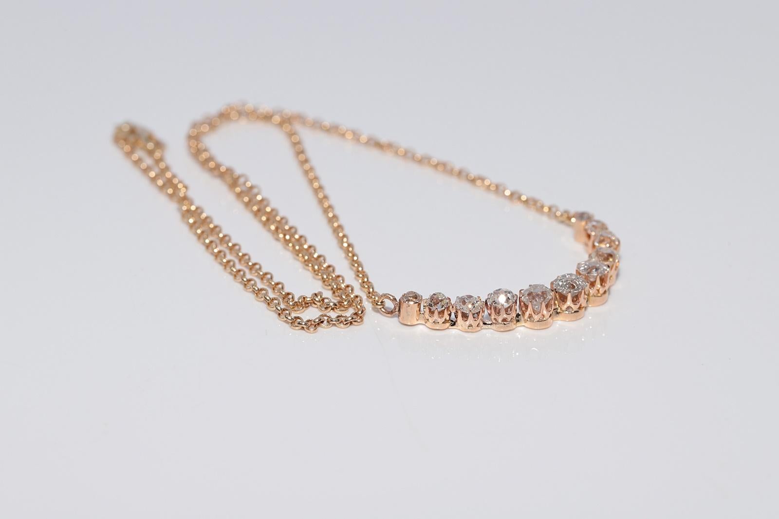 Collier ancien en or 14k Circa 1900 orné de diamants naturels de taille ancienne en vente 7
