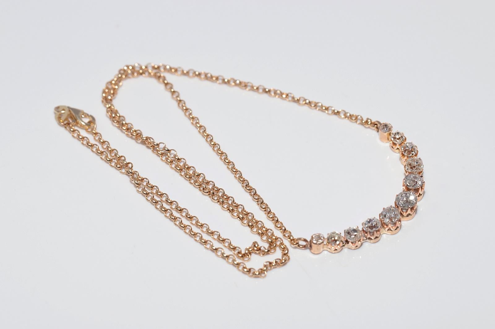 Collier ancien en or 14k Circa 1900 orné de diamants naturels de taille ancienne en vente 8