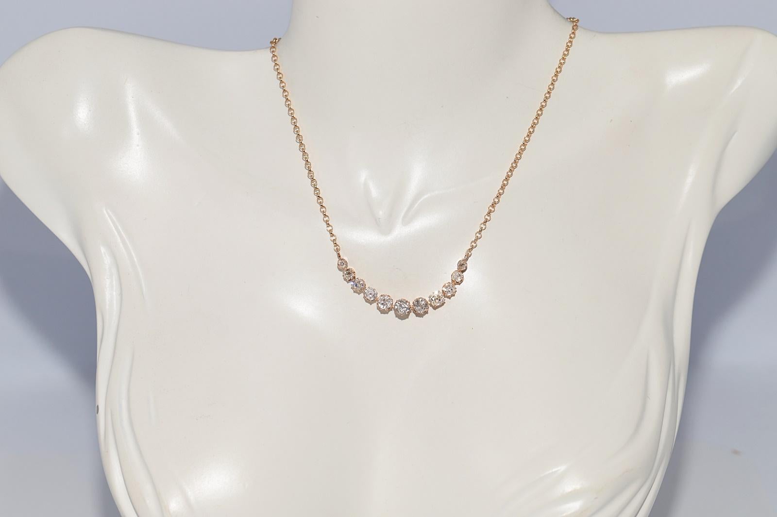 Collier ancien en or 14k Circa 1900 orné de diamants naturels de taille ancienne en vente 9