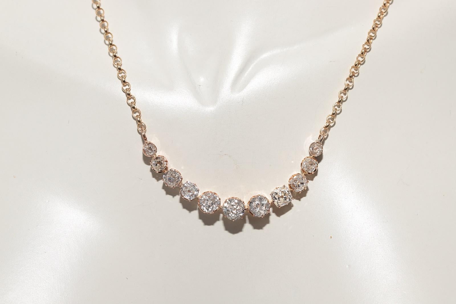 Collier ancien en or 14k Circa 1900 orné de diamants naturels de taille ancienne en vente 11