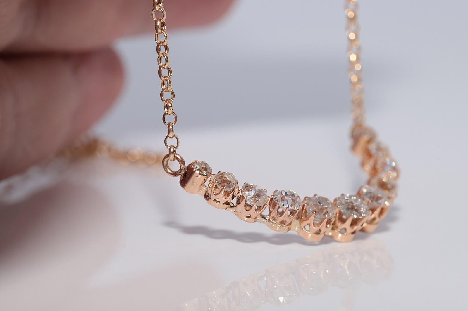 Victorien Collier ancien en or 14k Circa 1900 orné de diamants naturels de taille ancienne en vente