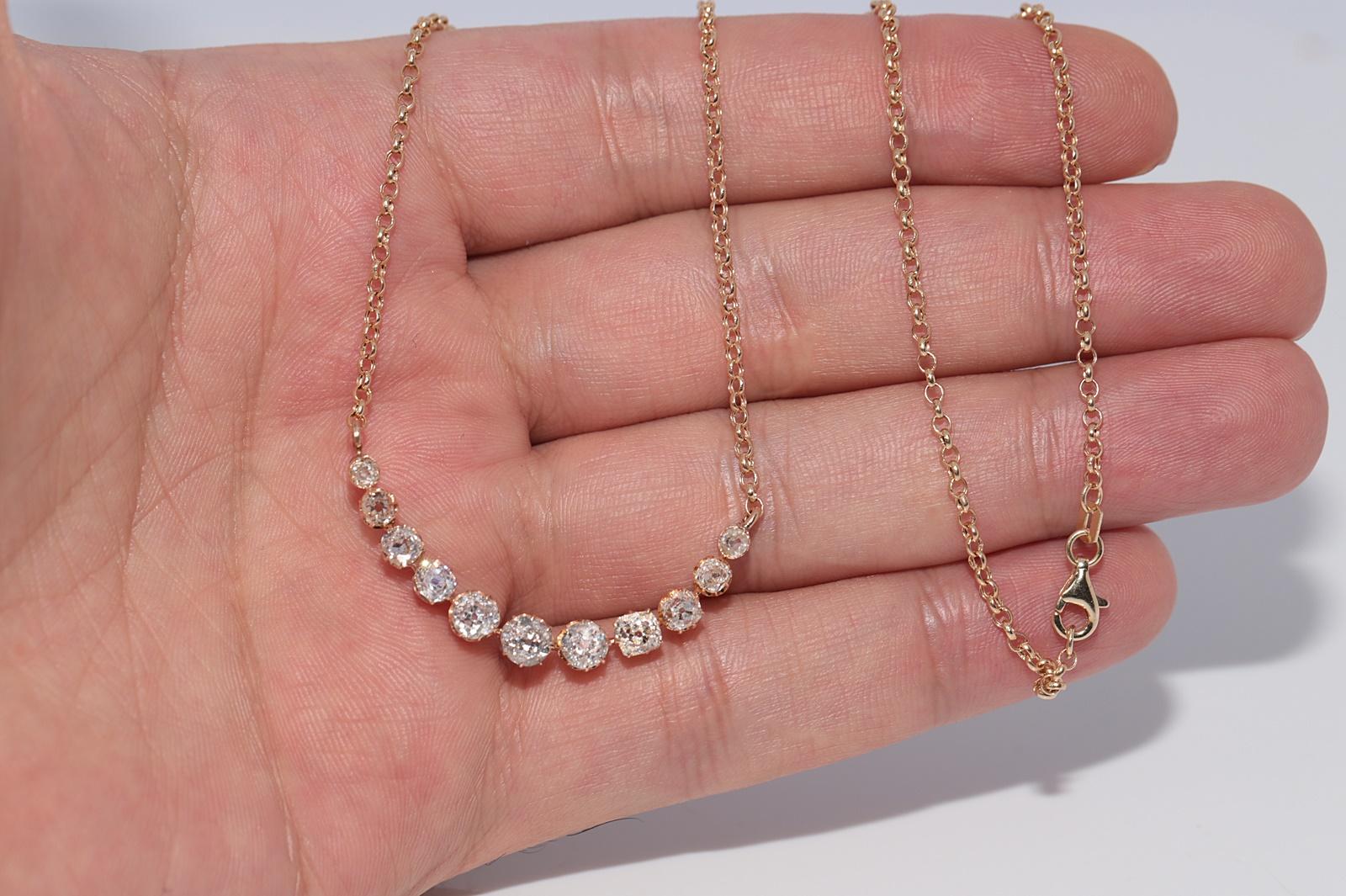 Taille vieille mine Collier ancien en or 14k Circa 1900 orné de diamants naturels de taille ancienne en vente