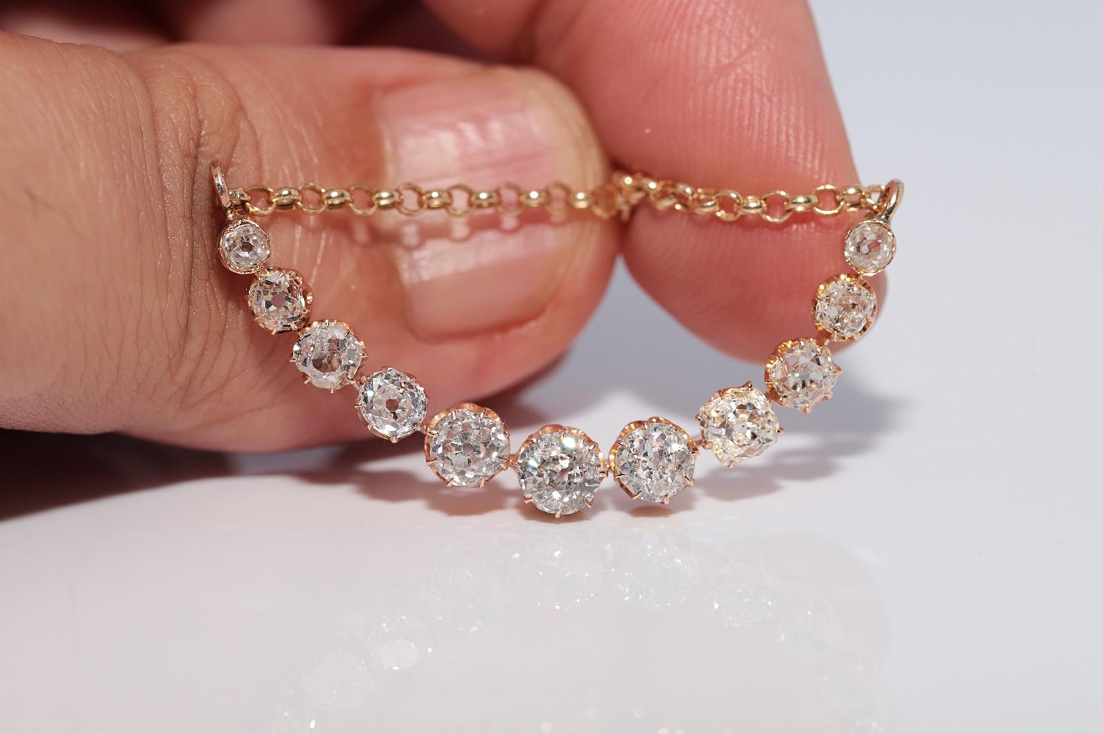 Collier ancien en or 14k Circa 1900 orné de diamants naturels de taille ancienne Bon état - En vente à Fatih/İstanbul, 34