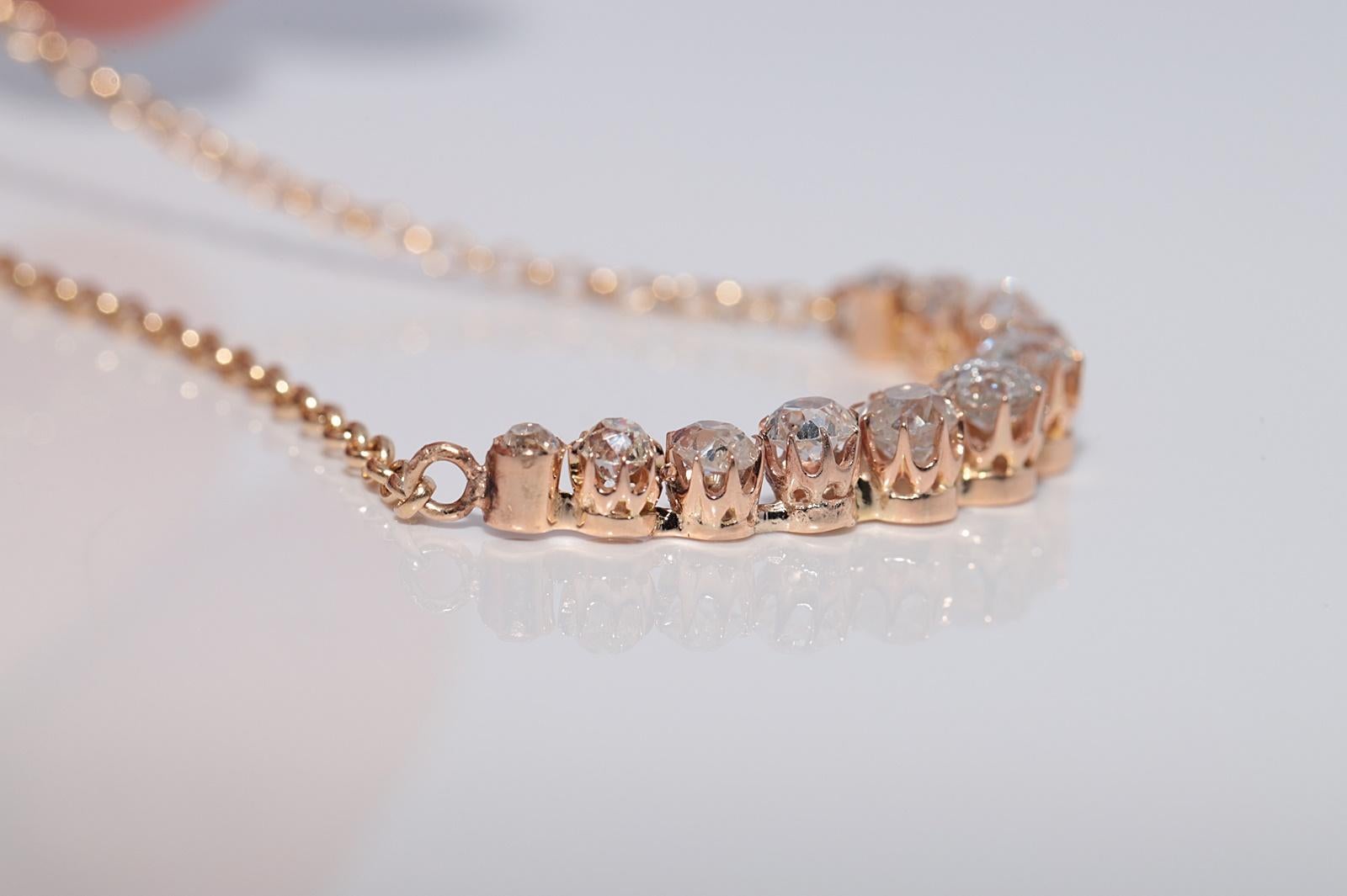 Collier ancien en or 14k Circa 1900 orné de diamants naturels de taille ancienne Pour femmes en vente