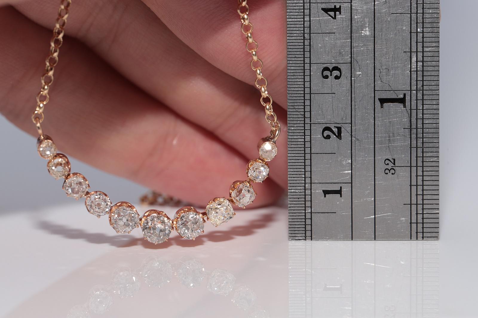 Collier ancien en or 14k Circa 1900 orné de diamants naturels de taille ancienne en vente 2