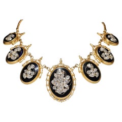 Antike Circa 1900er Jahre 14k Gold Natürlicher Altschliff Diamant Emaille Dekorierte Halskette 