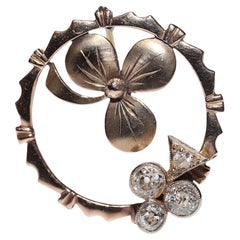 Antique Circa 1900s 14k Gold Natural Old Cut Diamond Flowers Style Brooch