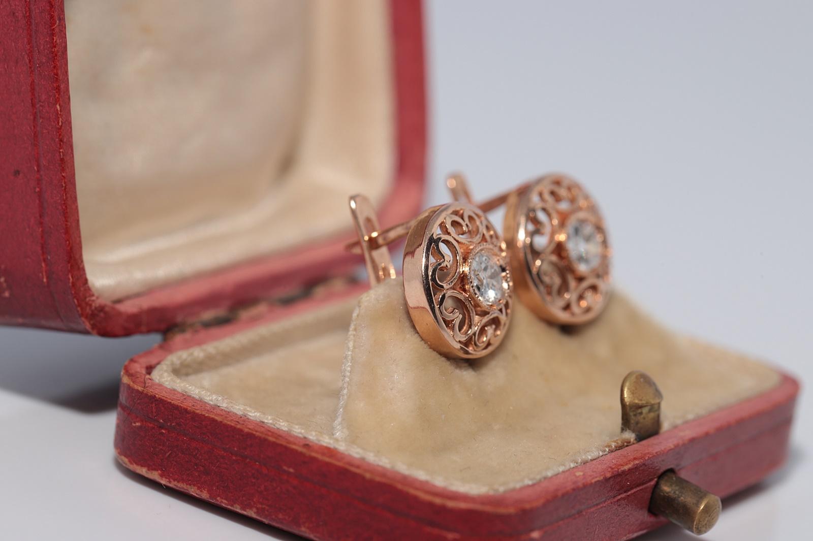 Antike CIRCA 1900s 14k Gold natürlichen Altschliff Diamant Solitär Ohrring (Viktorianisch) im Angebot