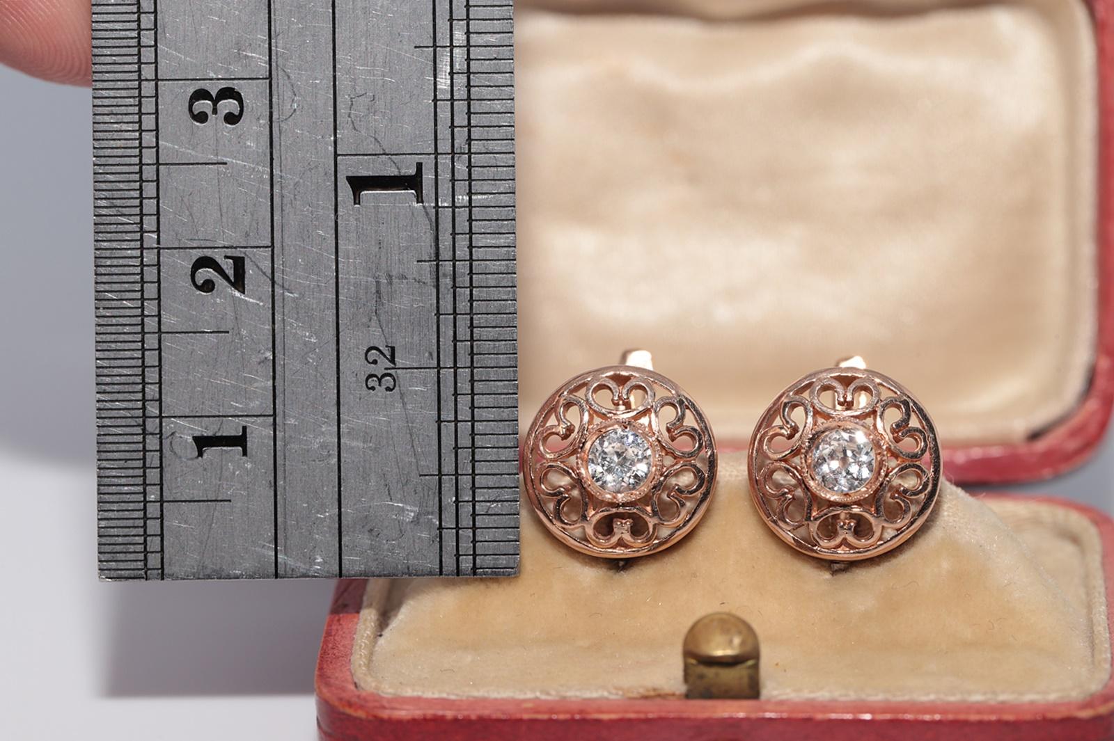 Antike CIRCA 1900s 14k Gold natürlichen Altschliff Diamant Solitär Ohrring (Alteuropäischer Brillantschliff) im Angebot