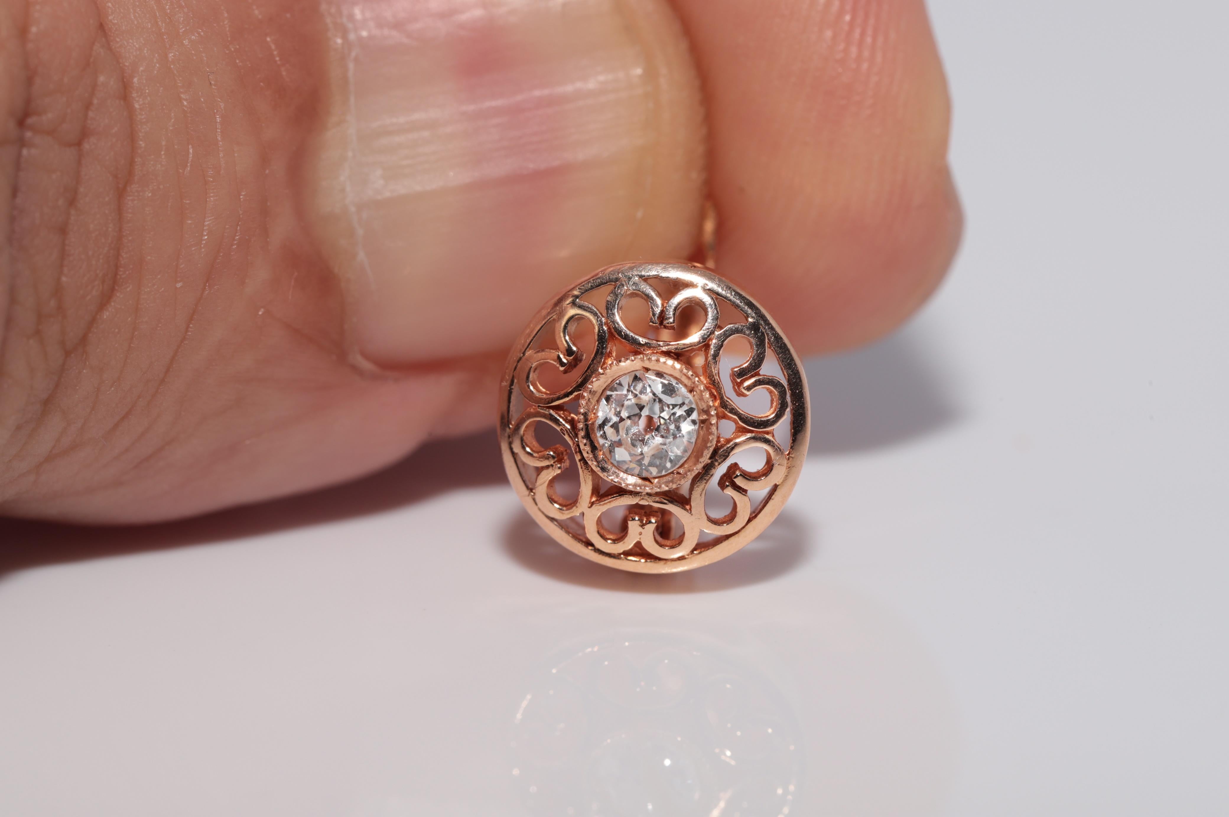 Antike CIRCA 1900s 14k Gold natürlichen Altschliff Diamant Solitär Ohrring Damen im Angebot