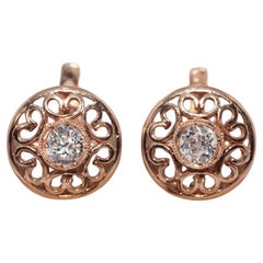 Antico orecchino solitario in oro 14k con diamante naturale taglio vecchio CIRCA 1900