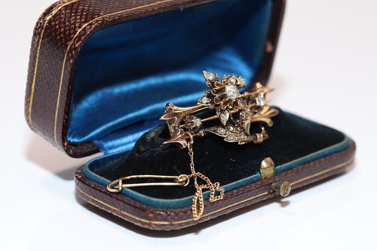 Antike, um 1900er Jahre, 14k Gold, natürlicher Diamant im Rosenschliff, erstaunliche Brosche im Angebot 8