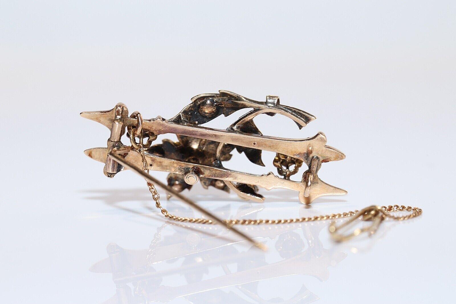 Antique Circa 1900s 14k Gold Natural Rose Cut Diamond Amazing Brooch In Good Condition For Sale In Fatih/İstanbul, 34
