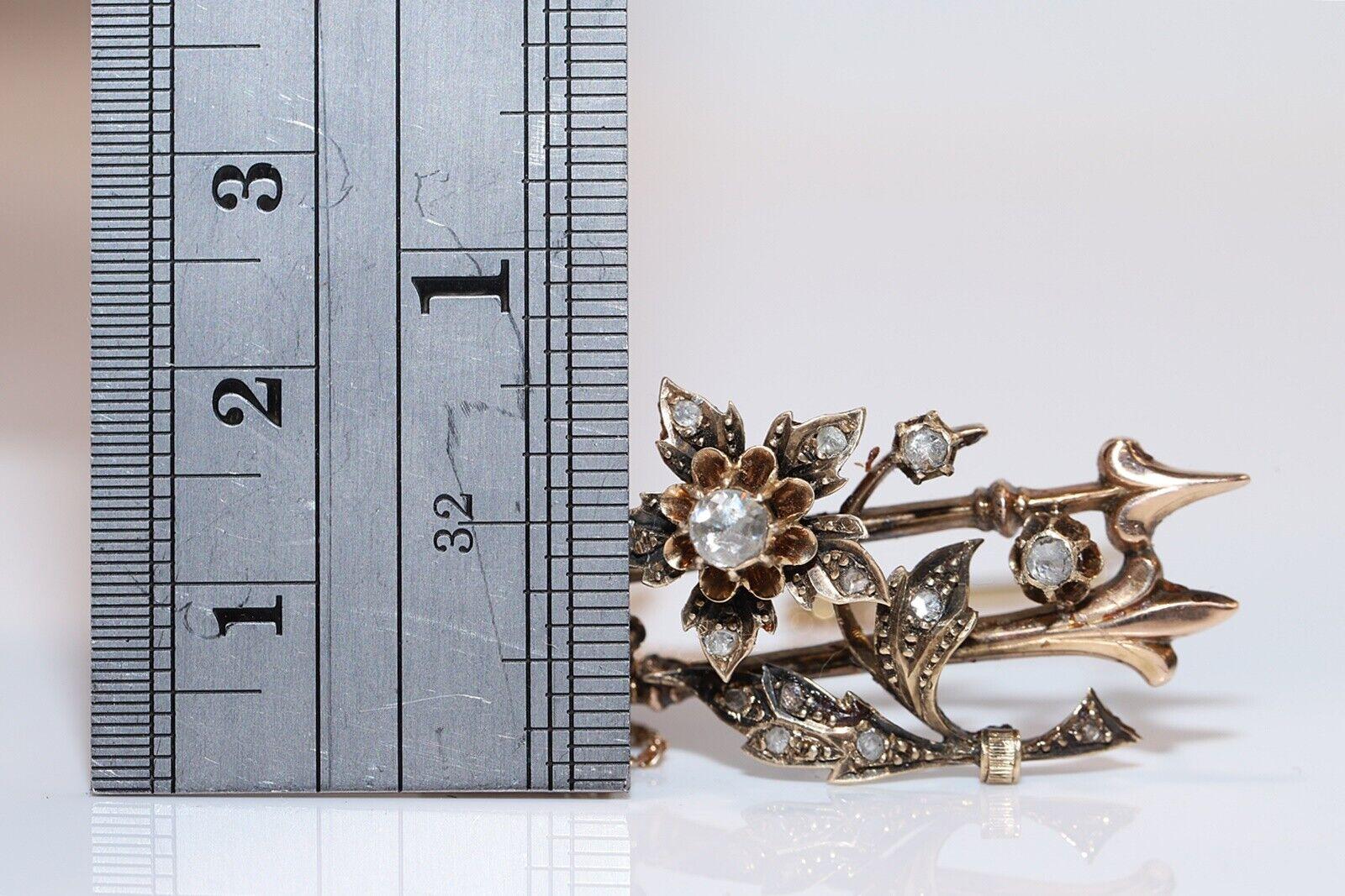 Antike, um 1900er Jahre, 14k Gold, natürlicher Diamant im Rosenschliff, erstaunliche Brosche im Angebot 1