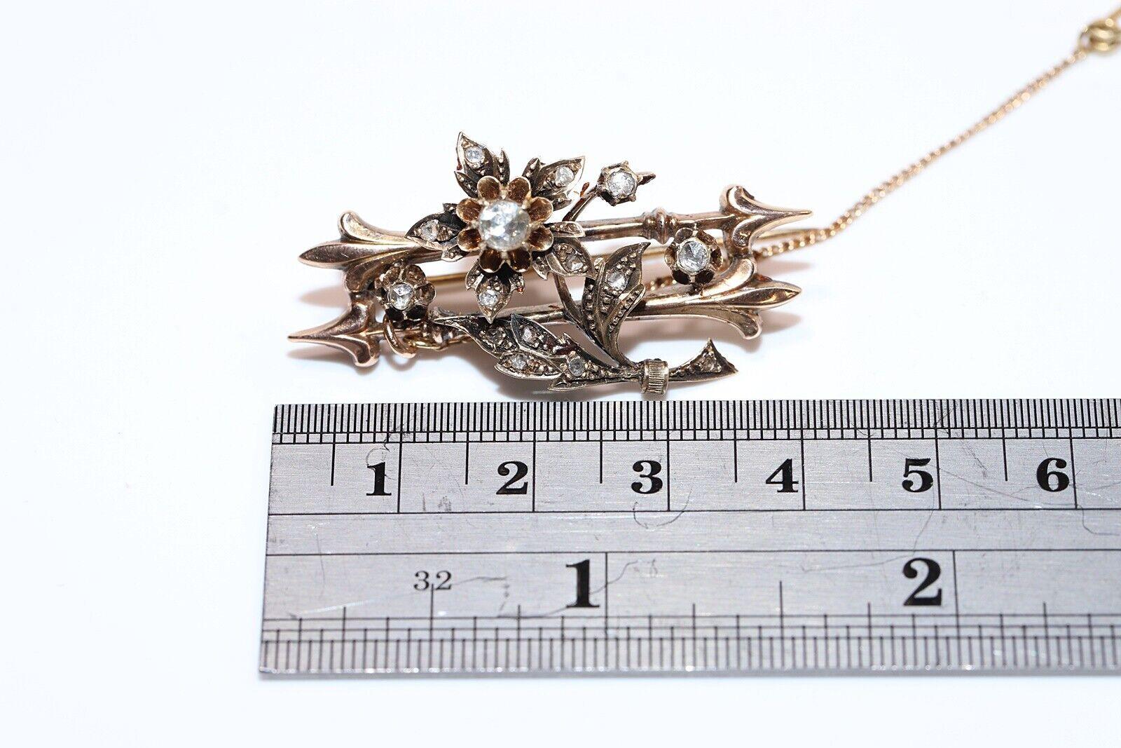Antique Circa 1900s 14k Gold Natural Rose Cut Diamond Amazing Brooch For Sale 2