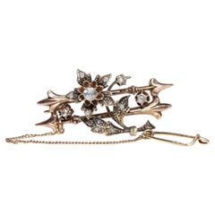 Antiquités Circa 1900s Or 14k Diamant naturel taillé en rose Broche étonnante