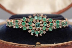 Antique Circa 1900s 14k Gold Natural Rose Cut Diamond And Emerald Bracelet