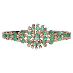 Antique Circa 1900s 14k Gold Natural Rose Cut Diamond And Emerald Bracelet