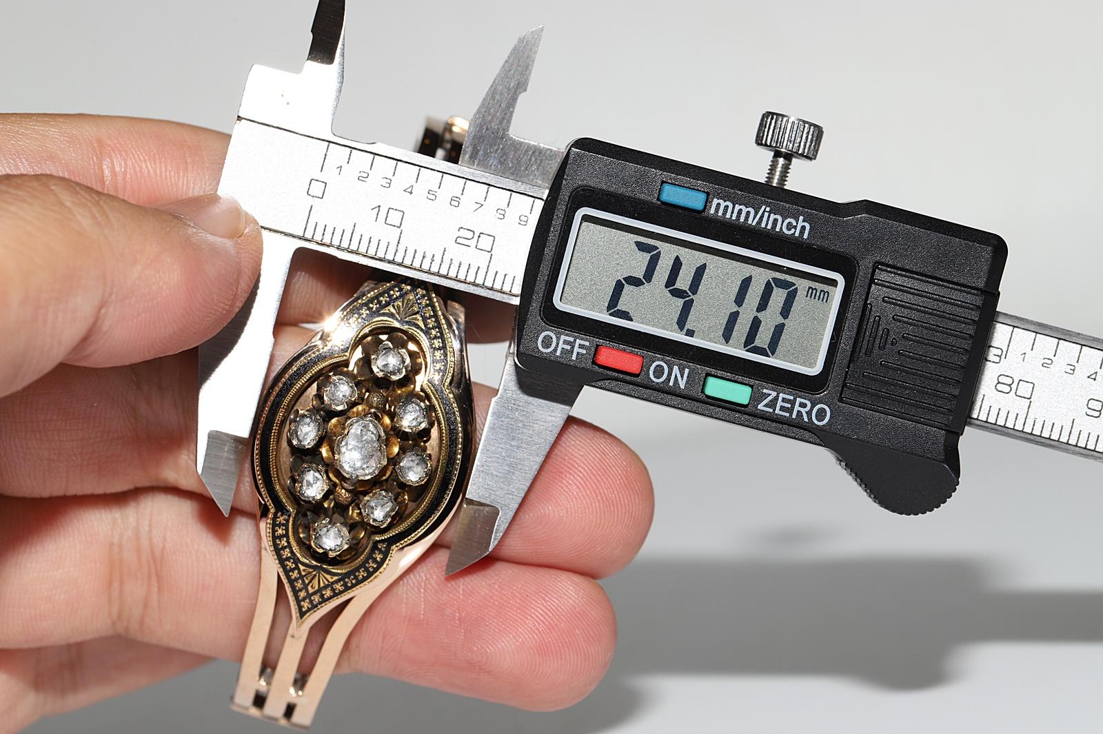 Bracelet ancien en or 14k Circa 1900, diamant naturel taillé en rose et émail en vente 7