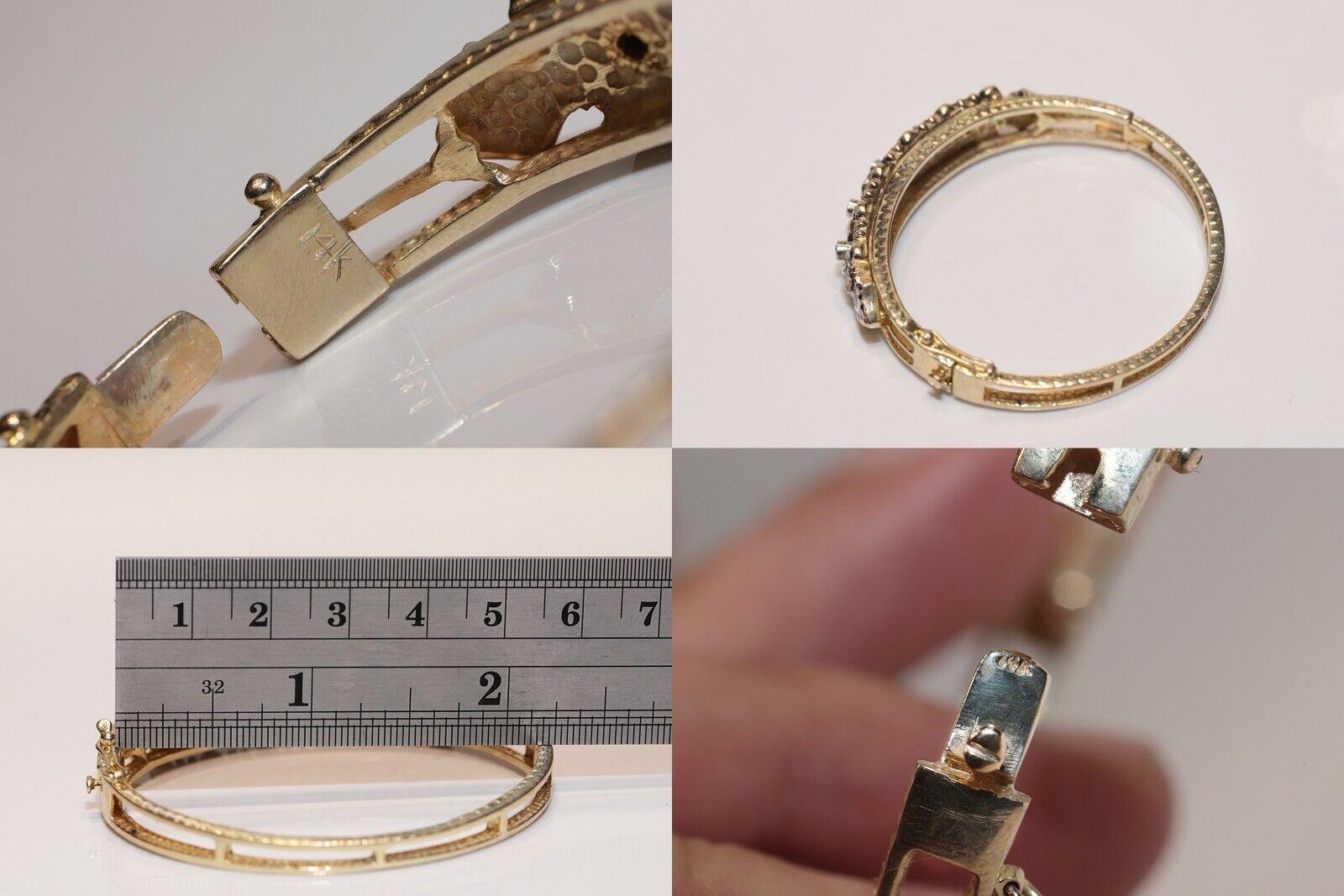 Antique Circa 1900s 14k Gold Natural Rose Cut Diamond And Enamel Bracelet For Sale 5