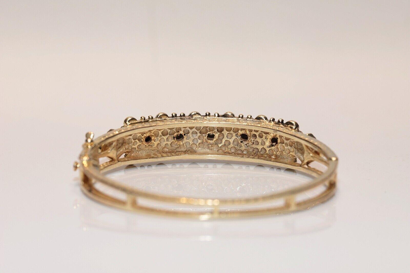 Victorien Bracelet ancien des années 1900 en or 14 carats, diamants naturels taille rose et émail en vente