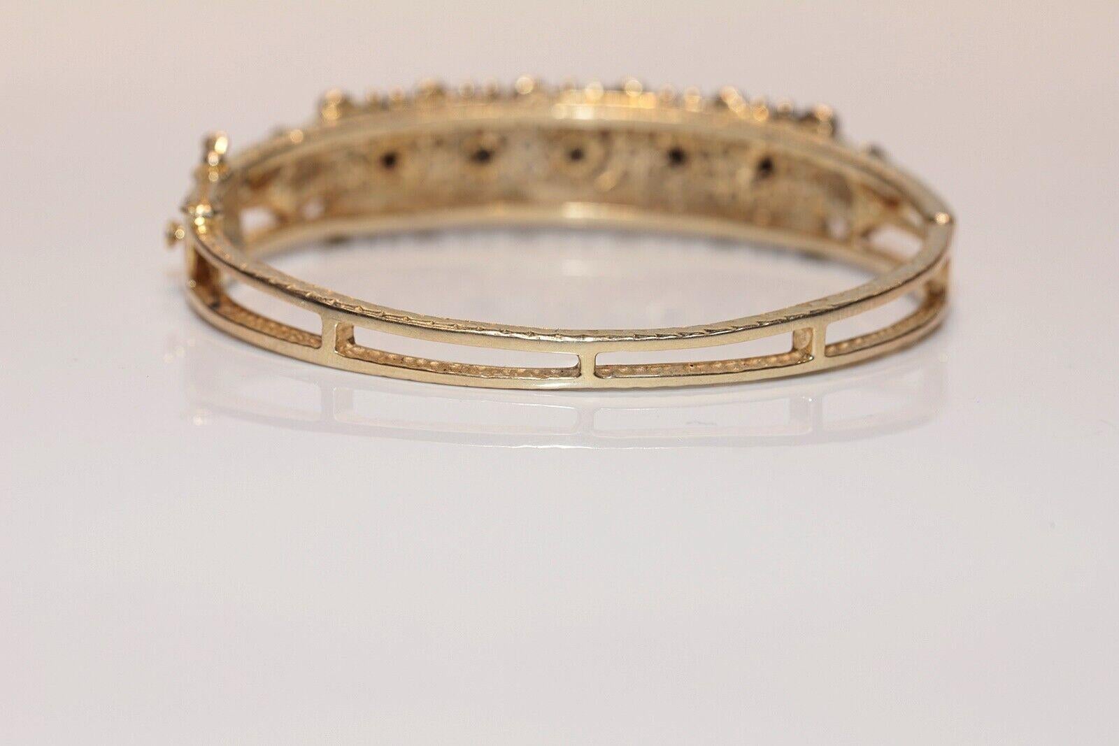 Taglio a rosa Bracciale antico CIRCA 1900 in oro 14k con diamanti naturali taglio rosa e smalto in vendita