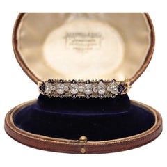 Antikes Armband aus 14 Karat Gold mit Diamanten im natürlichen Rosenschliff und Emaille, um 1900