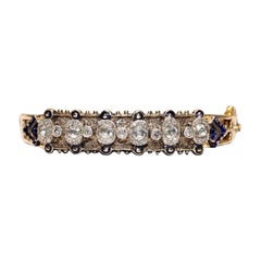 Bracelet ancien des années 1900 en or 14 carats, diamants naturels taille rose et émail