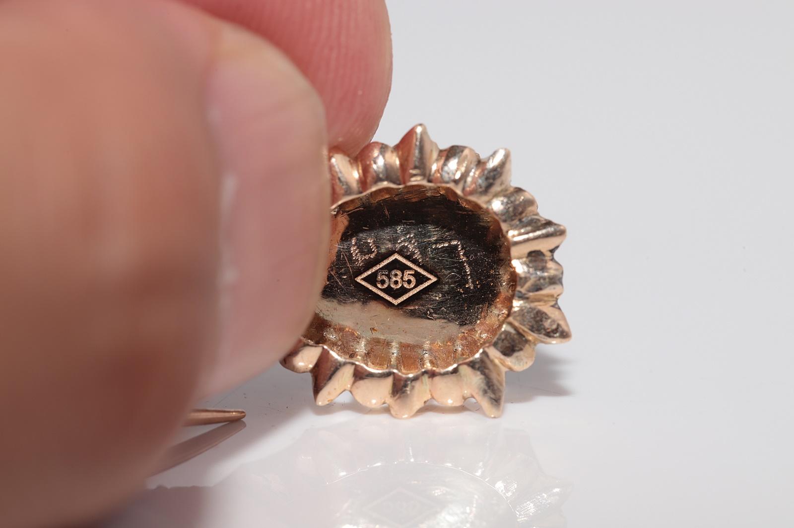 Antique Circa 1900s Or 14k Diamant naturel taille rose et boucle d'oreille pendante en émail en vente 4
