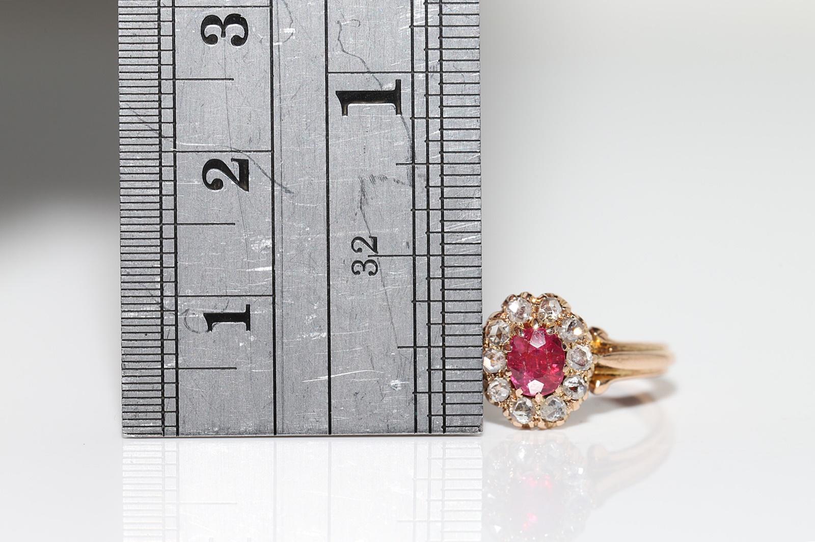 Antique Circa 1900s 14k Gold Natural Rose Cut Diamond And Ruby Decorated Ring For Sale 6