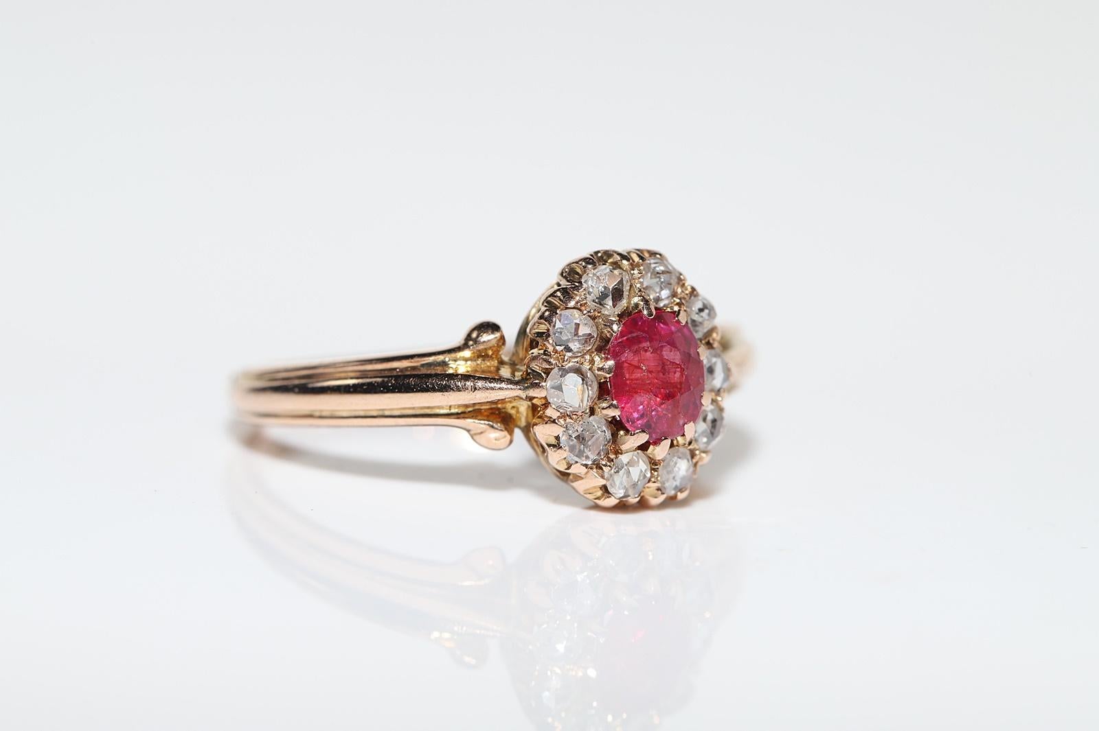 Women's Antique Circa 1900s 14k Gold Natural Rose Cut Diamond And Ruby Decorated Ring