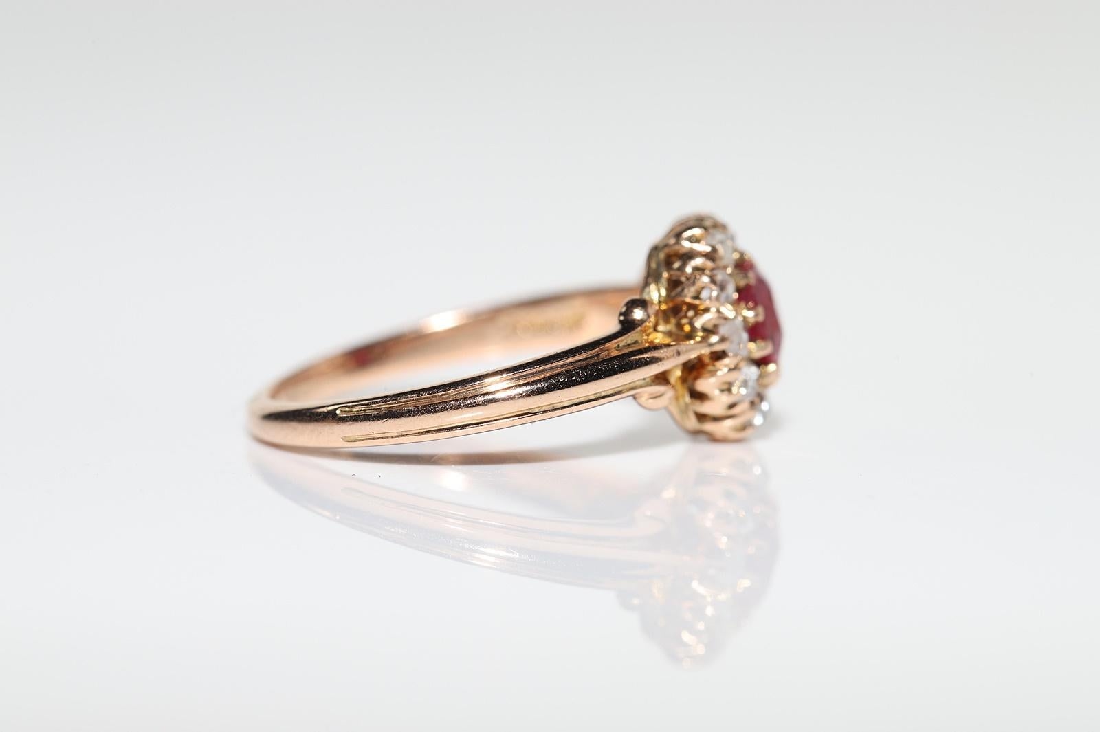 Antique Circa 1900s 14k Gold Natural Rose Cut Diamond And Ruby Decorated Ring For Sale 1