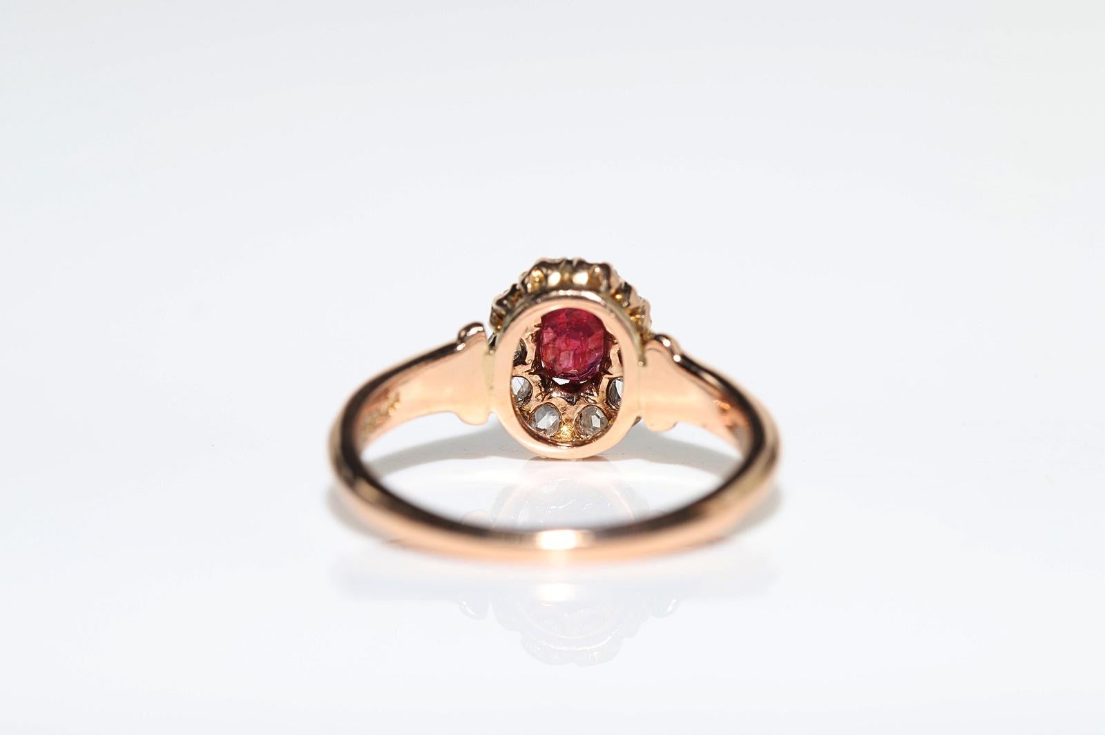 Antique Circa 1900s 14k Gold Natural Rose Cut Diamond And Ruby Decorated Ring For Sale 2