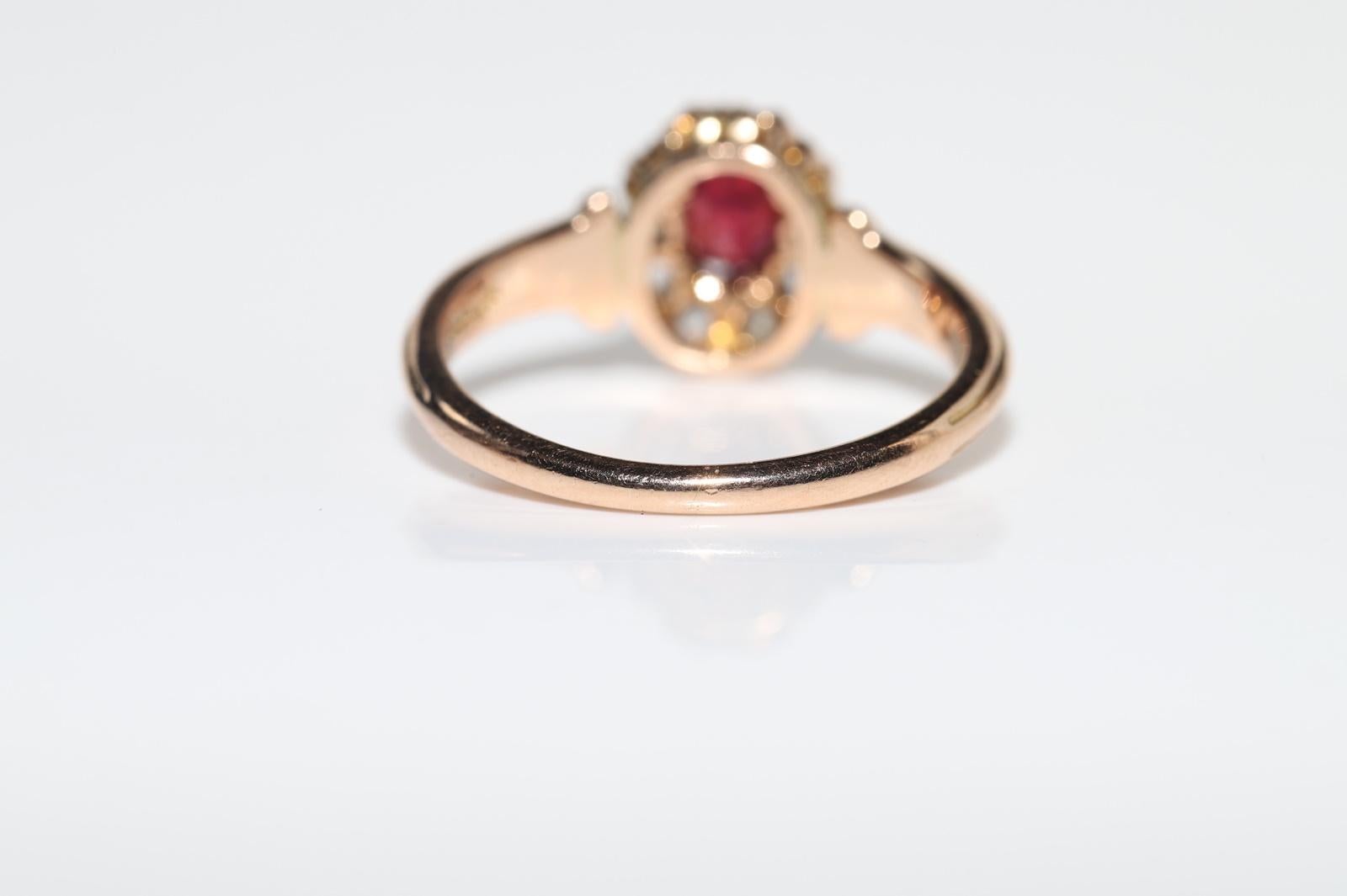 Antique Circa 1900s 14k Gold Natural Rose Cut Diamond And Ruby Decorated Ring 3