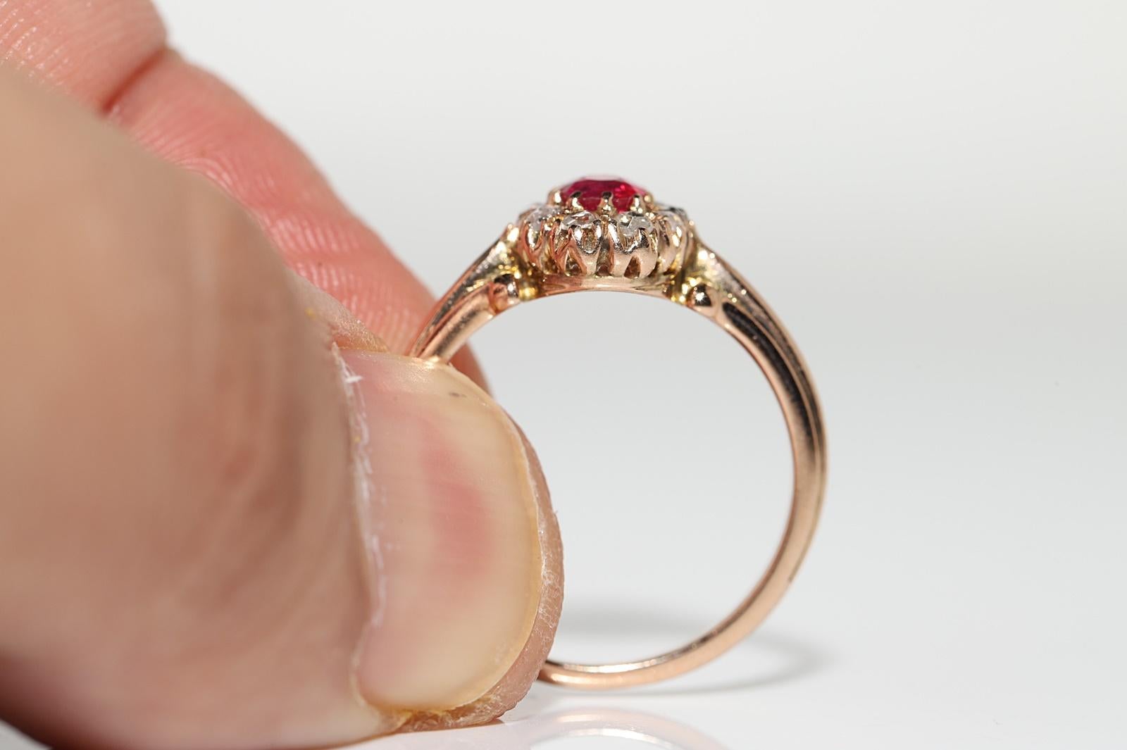 Antique Circa 1900s 14k Gold Natural Rose Cut Diamond And Ruby Decorated Ring 4