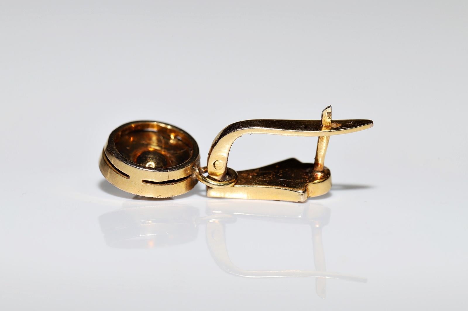 Antiker 14k Gold natürlicher Rosenschliff Diamant-Dekor-Tropfen-Ohrring, um 1900er Jahre im Angebot 5