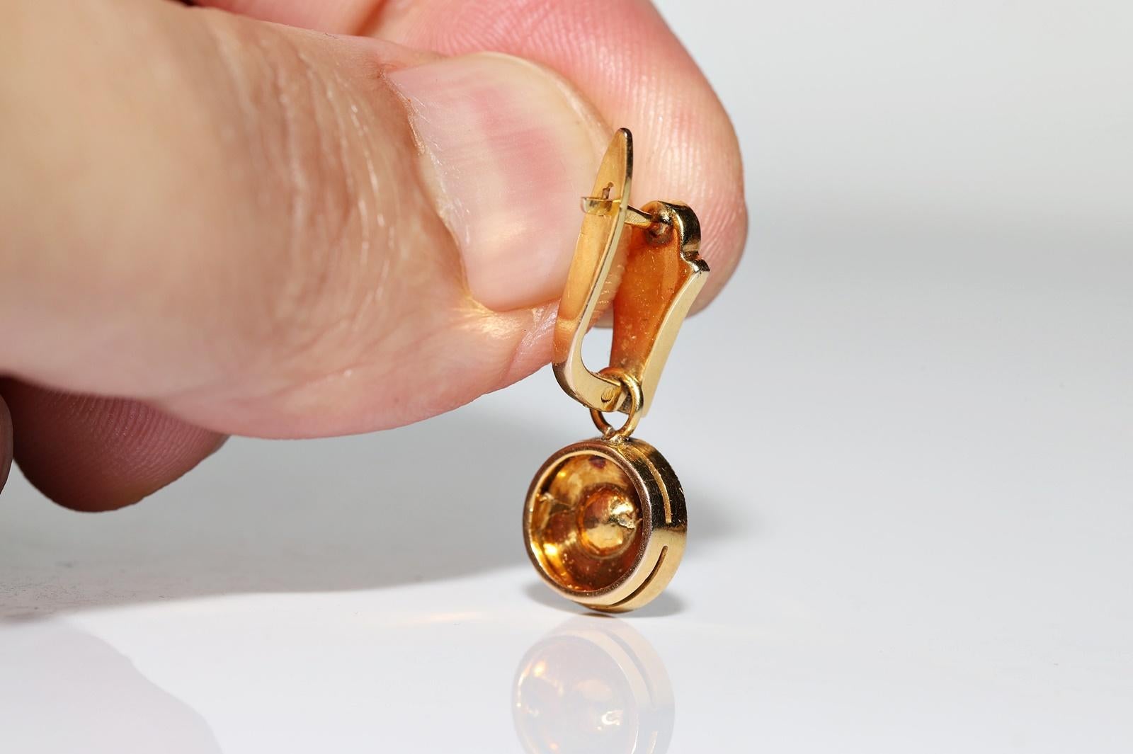 Antiker 14k Gold natürlicher Rosenschliff Diamant-Dekor-Tropfen-Ohrring, um 1900er Jahre im Angebot 6